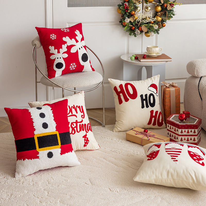 Festive Christmas Themed Embroidered Pillows Holiday Living Room Decor