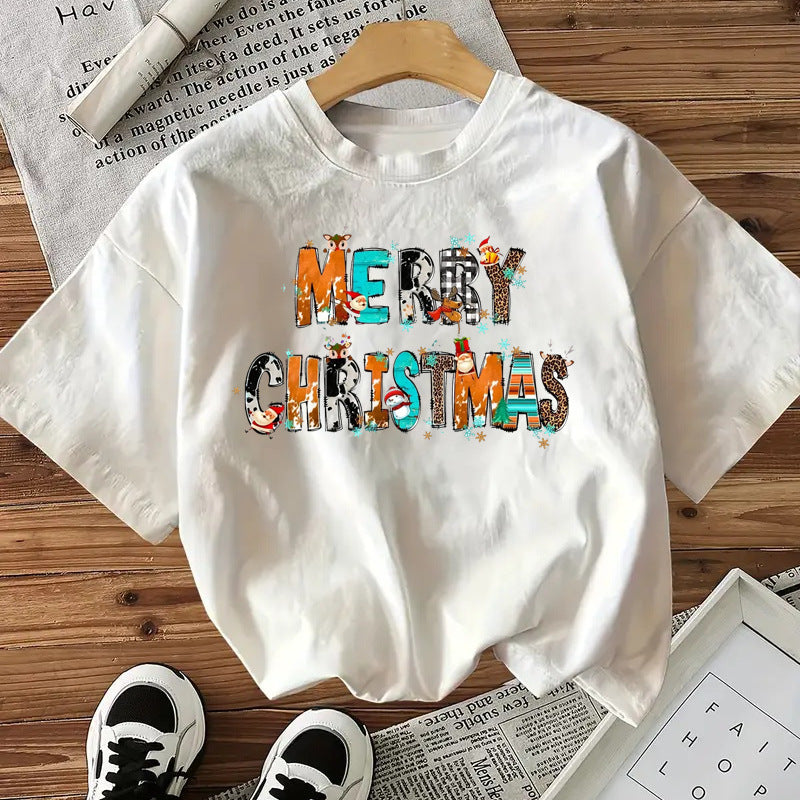 Women’s Cotton Christmas Graphic Tee – Festive Short Sleeve Holiday Top