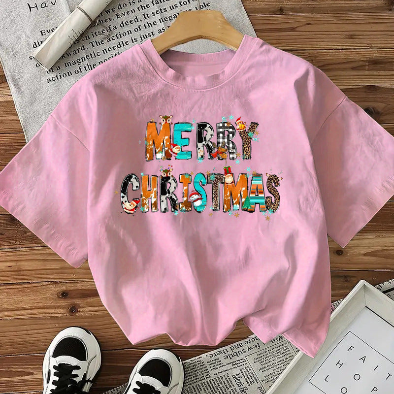 Women’s Cotton Christmas Graphic Tee – Festive Short Sleeve Holiday Top