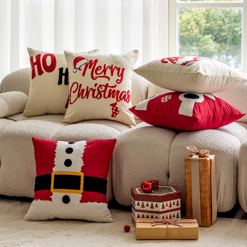 Festive Christmas Themed Embroidered Pillows Holiday Living Room Decor