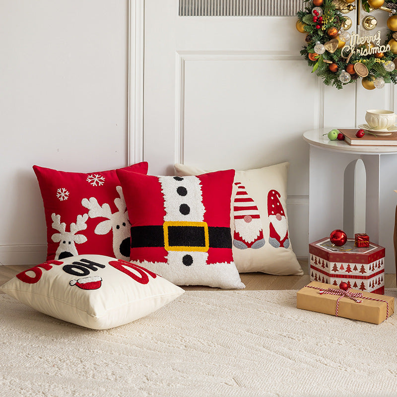 Festive Christmas Themed Embroidered Pillows Holiday Living Room Decor