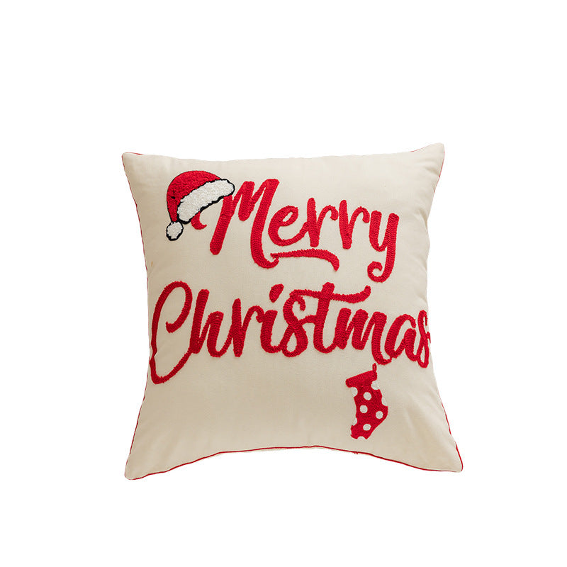 Festive Christmas Themed Embroidered Pillows Holiday Living Room Decor
