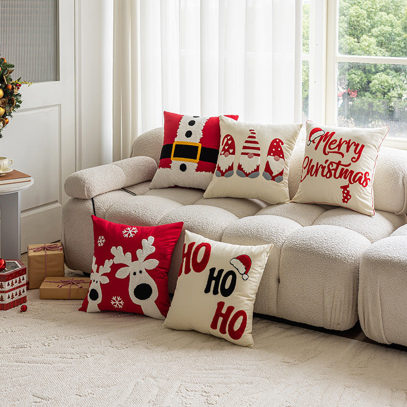 Festive Christmas Themed Embroidered Pillows Holiday Living Room Decor